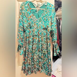 Elegant Green Patterned Long Sleeve Dress